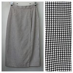 Vintage Norton McNaughton Size 10 Black White Check Wrap Skirt Career Academia